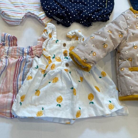 Baby Girl Bundle - 9 items, rompers, dresses, jeans, quilted jacket, 6-12mos. - Picture 4 of 9